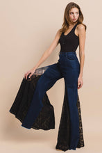 Dark Denim Lace Detail Wide Leg Jeans