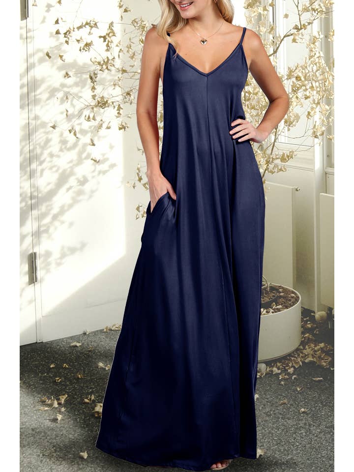 Navy Spaghetti Strap Maxi Dress