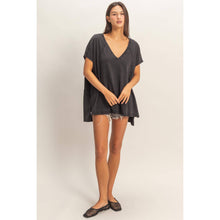 Black Oversized V-Neck Mineral Washed Top
