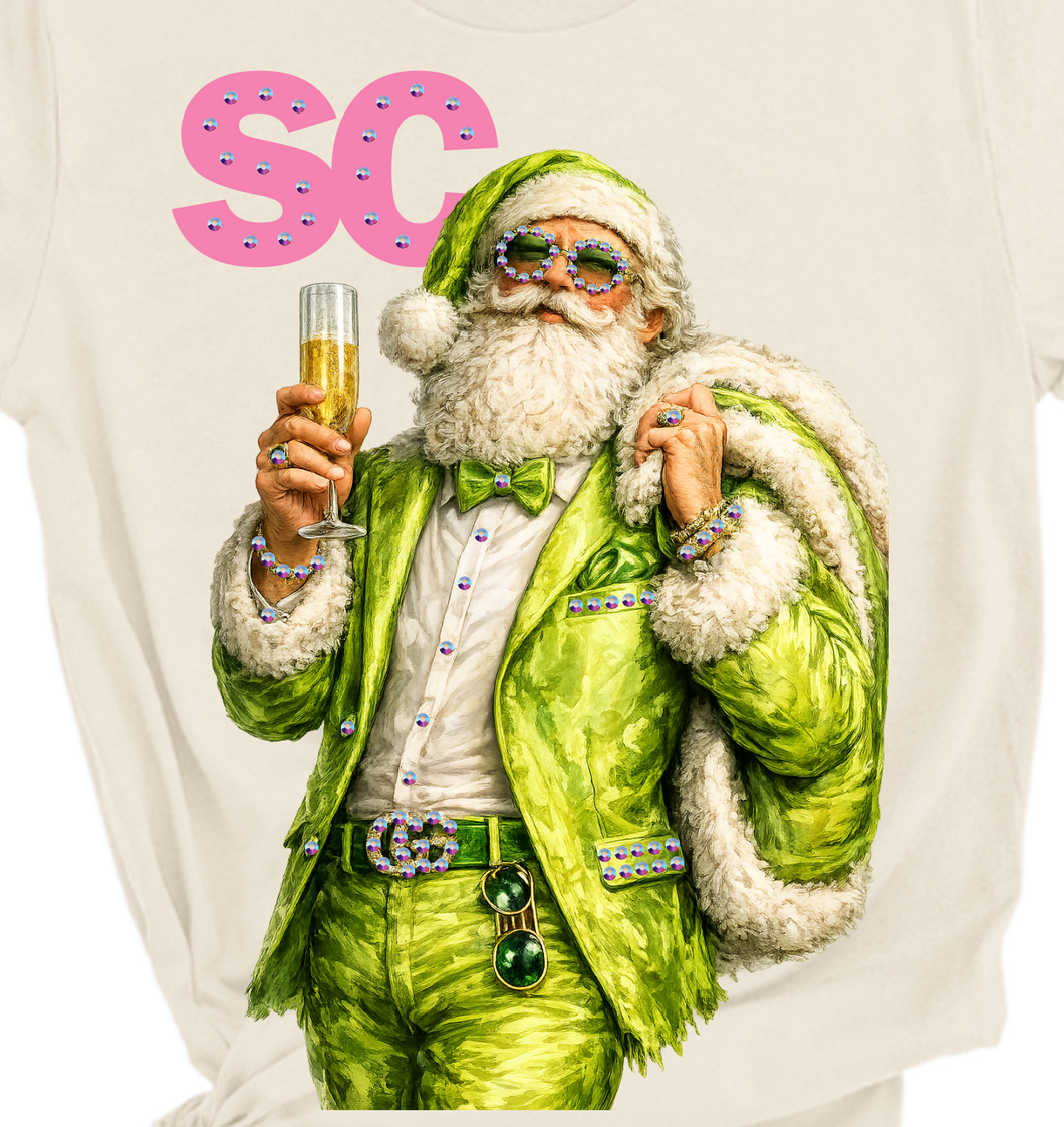 Natural SC Santa Claus Blingy Rhinestone Graphic Tee