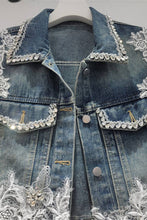 Blue Embellished Lace Denim Vest