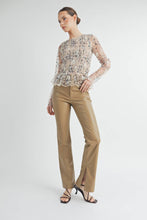 Cream Sheer Smocked Embroidered Mesh Peplum Top