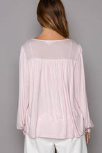 Blush Long sleeve contrast floral lace crochet detail v-neck POL top