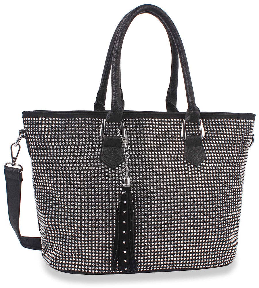Black Rhinestone Covered Tote Handbag