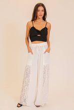 Cream Wide Leg Lace Panel Pants