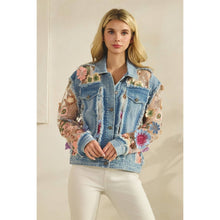 Med Wash Denim Veveret Jacket with Floral Organza Inset