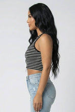 Black White Ribbed Striped Racerback Crop Tank Top