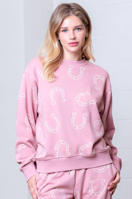 ROUND NECK HORSESHOE PRINTED SWEAT SHIRT