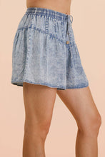 Light Indigo Washed Chambray Button Down Flare Shorts