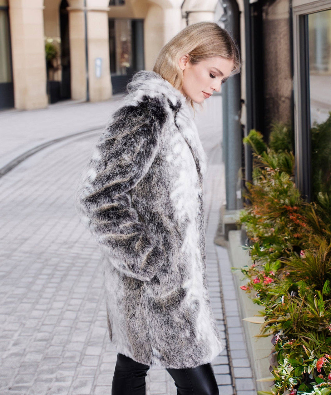 Silver Grey Longline Faux Fur Coat