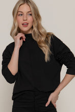 Black Long Sleeve Visible Overlocked Seams Detail Brushed Rib Top