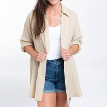 Sand Button Up Top Aaliyah Gauze Long Sleeve
