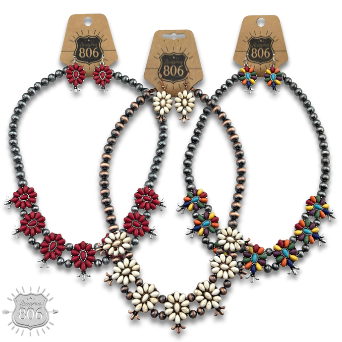 White Stone flower squash blossom necklace set