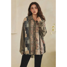 Charcoal Washed Button Up Patchwork Mix Long Sleeve Oli+Hali Shirt