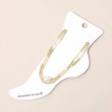 Gold White Pearl Accent Beaded Layered Chain Anklet