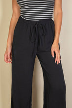 Drawstring waist wide leg minimalist pants: Black / L