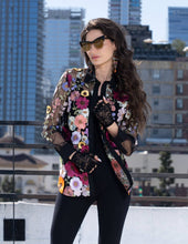 Black Button Down Top with Floral Multi Color Embroidery