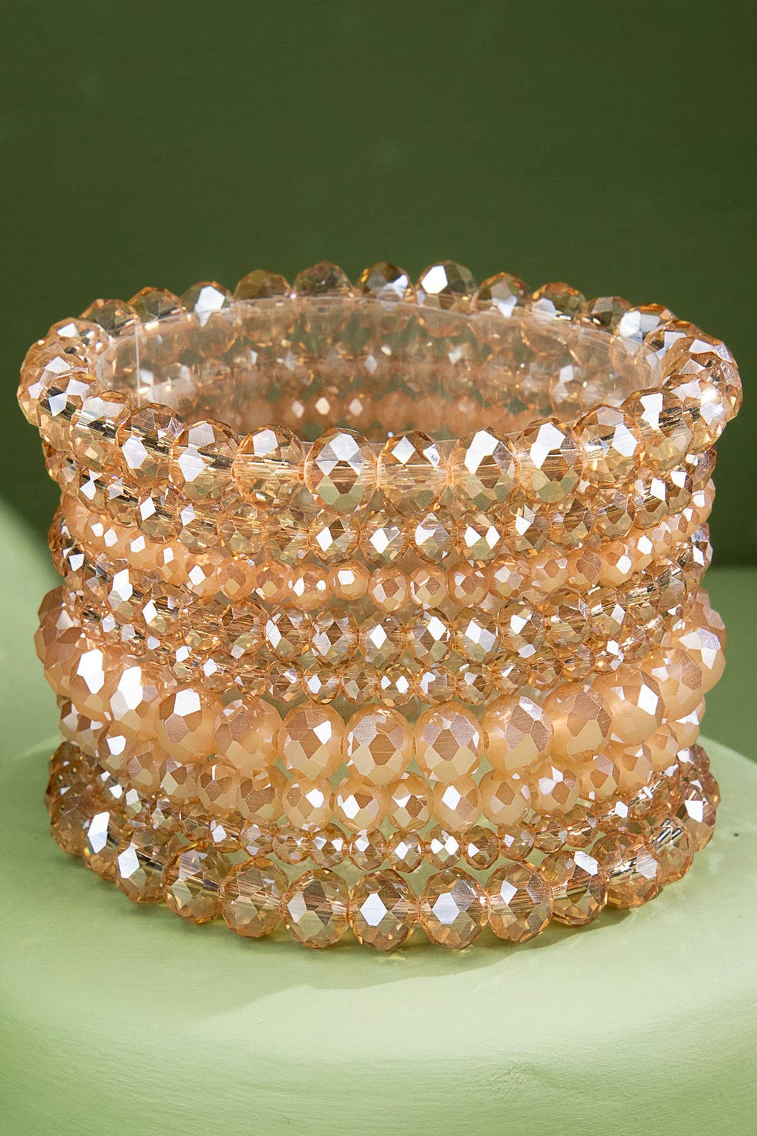 Pink Champagne Glass Bead 9 Set Bracelet