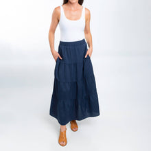 Midnight Blue McKay Tiered Rosewater Maxi Skirt with Pockets