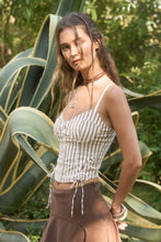 Cream Stripe Sweetheart Button Down Side Lace Up Blouse