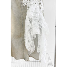 Vintage Blue Denim Skirt with Lace Ruffle Applique