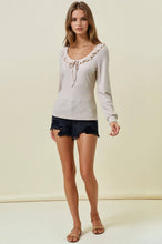 Light Beige Scoop Neck Ruffle Top
