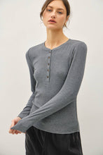 Heather Grey Modal Classic Ribbed Long Sleeve Henley Top