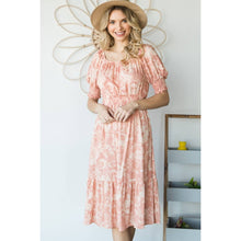 Peach Vintage Floral Square Neck Midi Dress