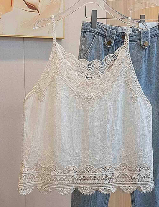 Apricot V-Neck Lace Embroidery String Shoulder Cami Top