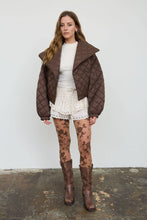Chocolate Brown Quilted Shawl Collar Cropped Jacket