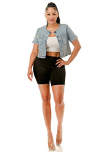 Blue Pearl & Floral Studded Cropped Denim Jacket