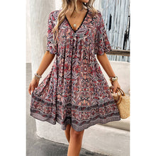 Navy Allover Print Lace Trim Loose A Line Dress