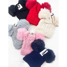 Kids Double Pom Pom Cable Knit Beanie: MIX COLOR / ONE(10)