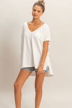 Off White Oversized V-Neck Mineral Washed Top