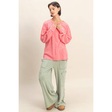 Taffy Pink Oversized Washed Long Sleeve Pocket Tee