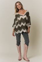BOHEMIAN CHEVRON CROCHET KNIT SWEATER TOP Olive