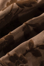 Brown Floral Print Mock Neck Sheer Mesh Long Sleeve Top
