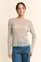 Cream Sheer Rhinestone Long Sleeve DD Mesh Top