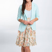 Mint Dove Ruched Stretch 3/4  Sleeve Crepe Blazer