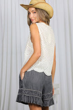 Black Denim Ladder Trim 100%Tencel Chambray Denim Shorts