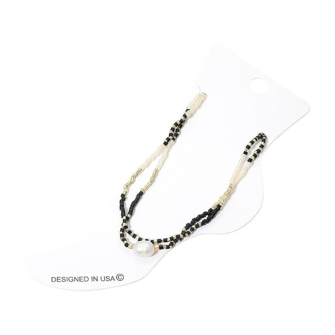 Black Gold Pearl Accent Beaded Layered Chain Anklet