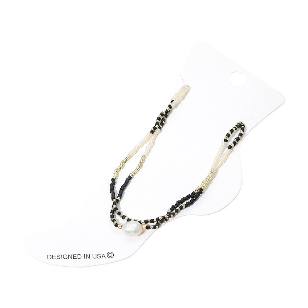Black Gold Pearl Accent Beaded Layered Chain Anklet