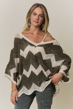 BOHEMIAN CHEVRON CROCHET KNIT SWEATER TOP Olive