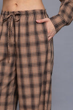 Khaki Brown Wide Leg Plaid Woven Pants