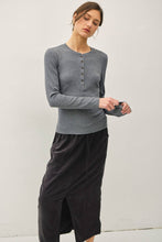 Heather Grey Modal Classic Ribbed Long Sleeve Henley Top