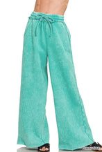 Deep Camel Acid Wash Fleece Palazzo Sweatpants With Pockets