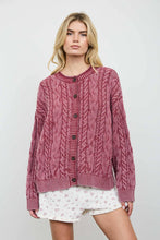 WASHED PATTERN CABLE KNIT BUTTON DOWN CARDIGAN: LIGHT KHAKI