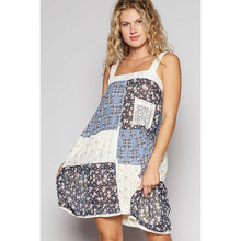 Blue Floral Multi Vintage washed plaid patch casual midi POL dress