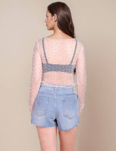 Nude Pearl Rhinestone Studded See Through Mesh Crop Top