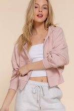 Beige Pink Long Sleeve Hoodie French Terry Zip Up Jacket